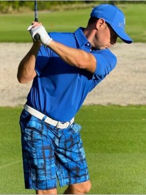 Hreski | Blue and Black Square Patches Golf Shorts - Men’s 34